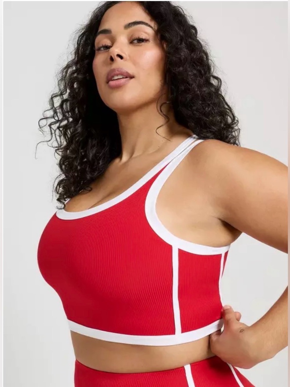 Tru by Torrid Red Ribbed Sports Bralette with White Trim